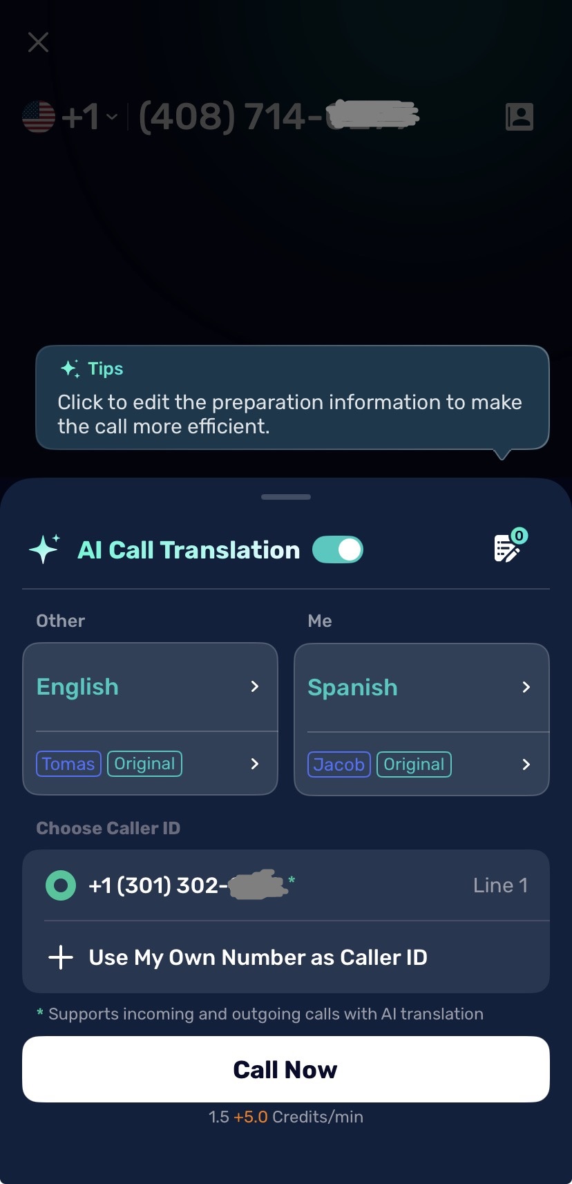Set up languages in AI Call Translation