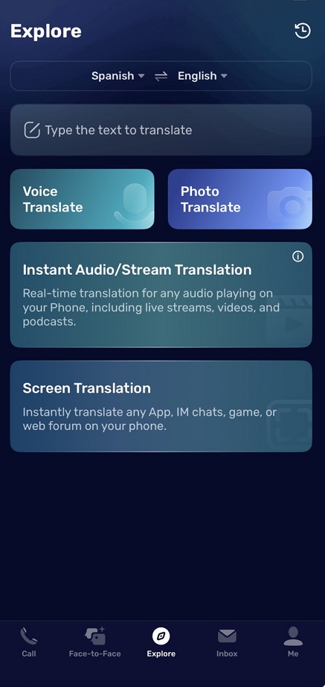 Open Screen Translation from the Explore tab in AI Phone