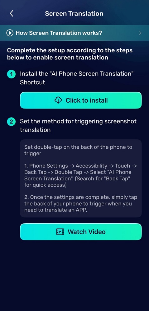 Install the AI Phone Screen Translation shortcut