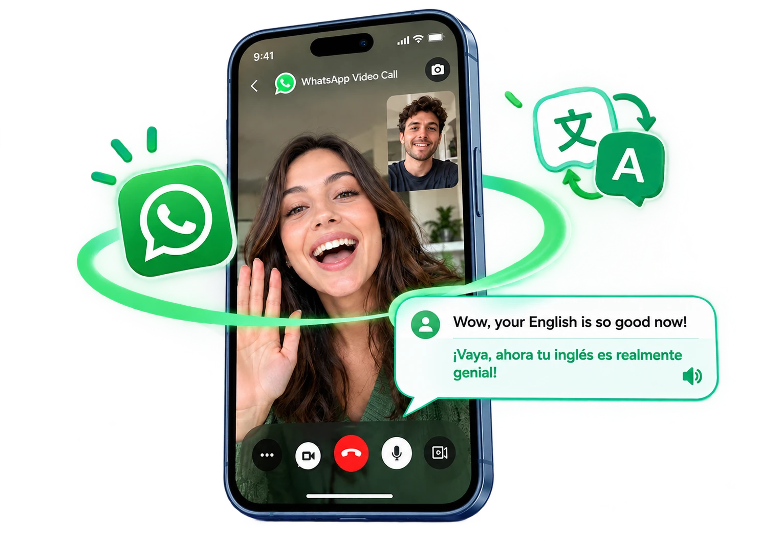 WhatsApp video call translation with AI Phone